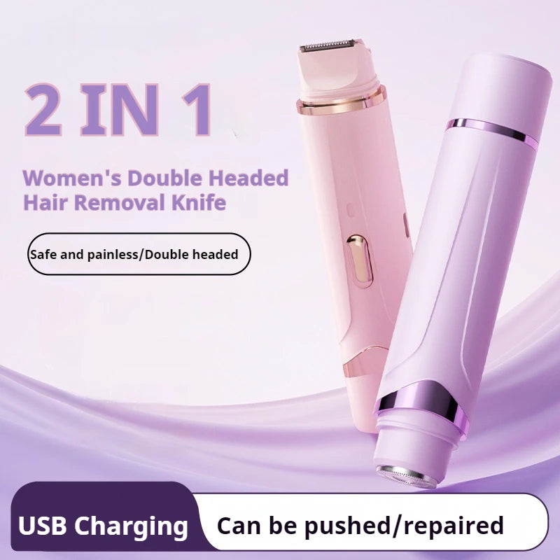 2in1 Electric Razor for Women Painless Hair Removal Rechargeable Body Trimmer Underarm Mustache Epilator Shaver