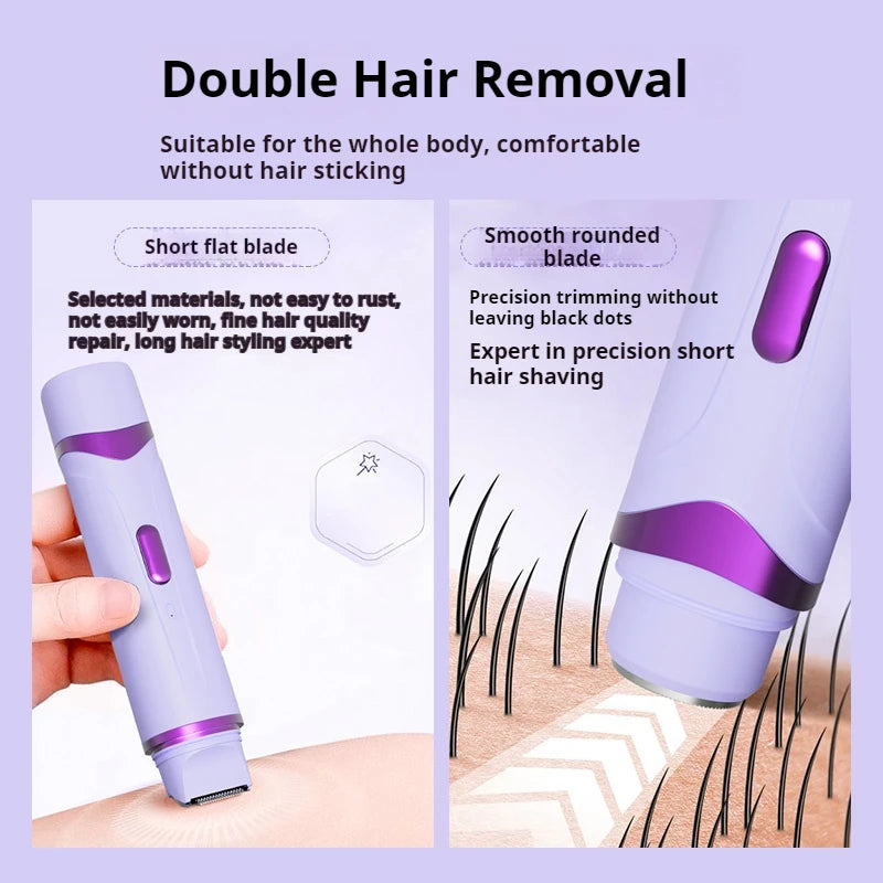 2in1 Electric Razor for Women Painless Hair Removal Rechargeable Body Trimmer Underarm Mustache Epilator Shaver